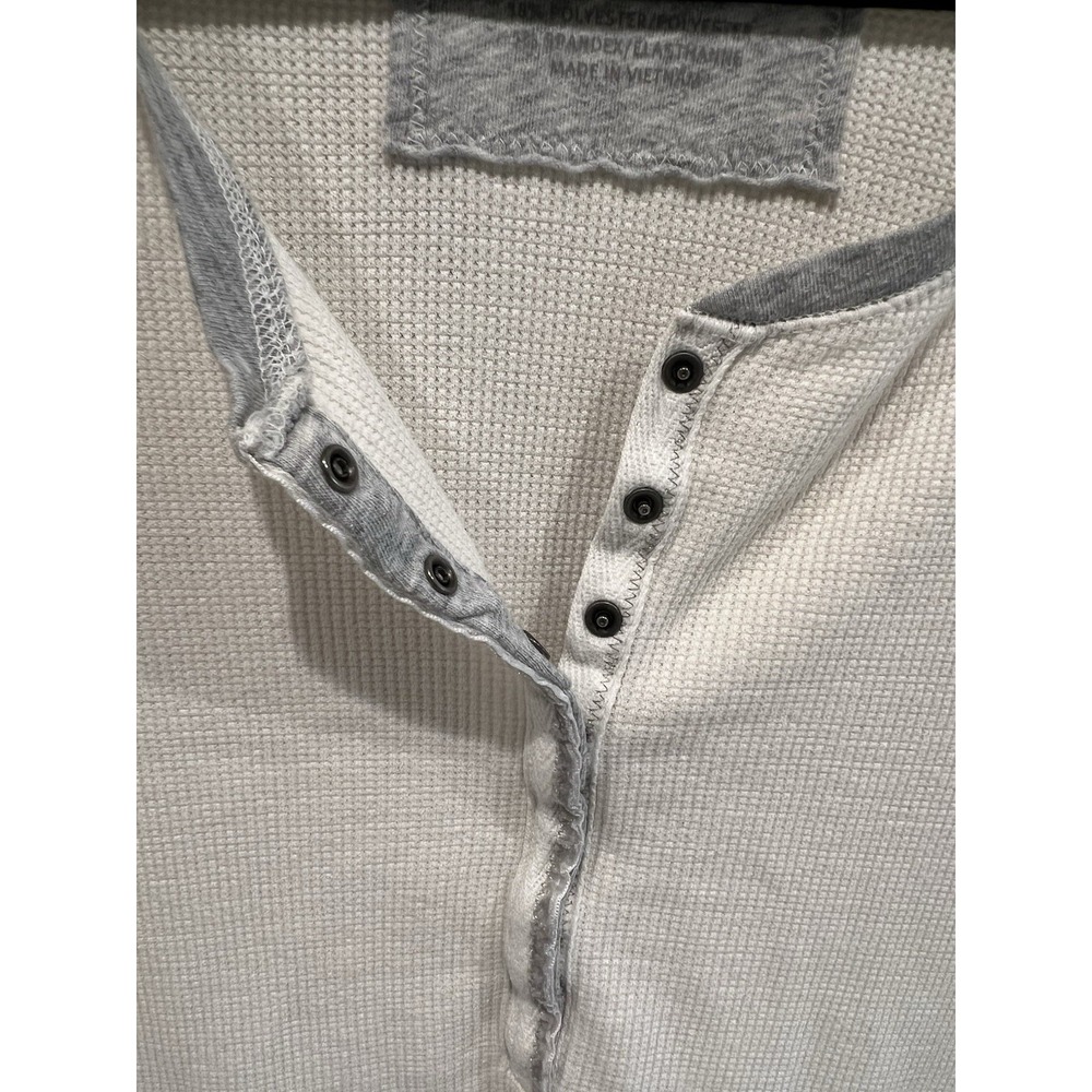Eddie Bauer White & Gray Waffle Knit Henley Shirt Thermal Outdoors Cabincore - Picture 2 of 6